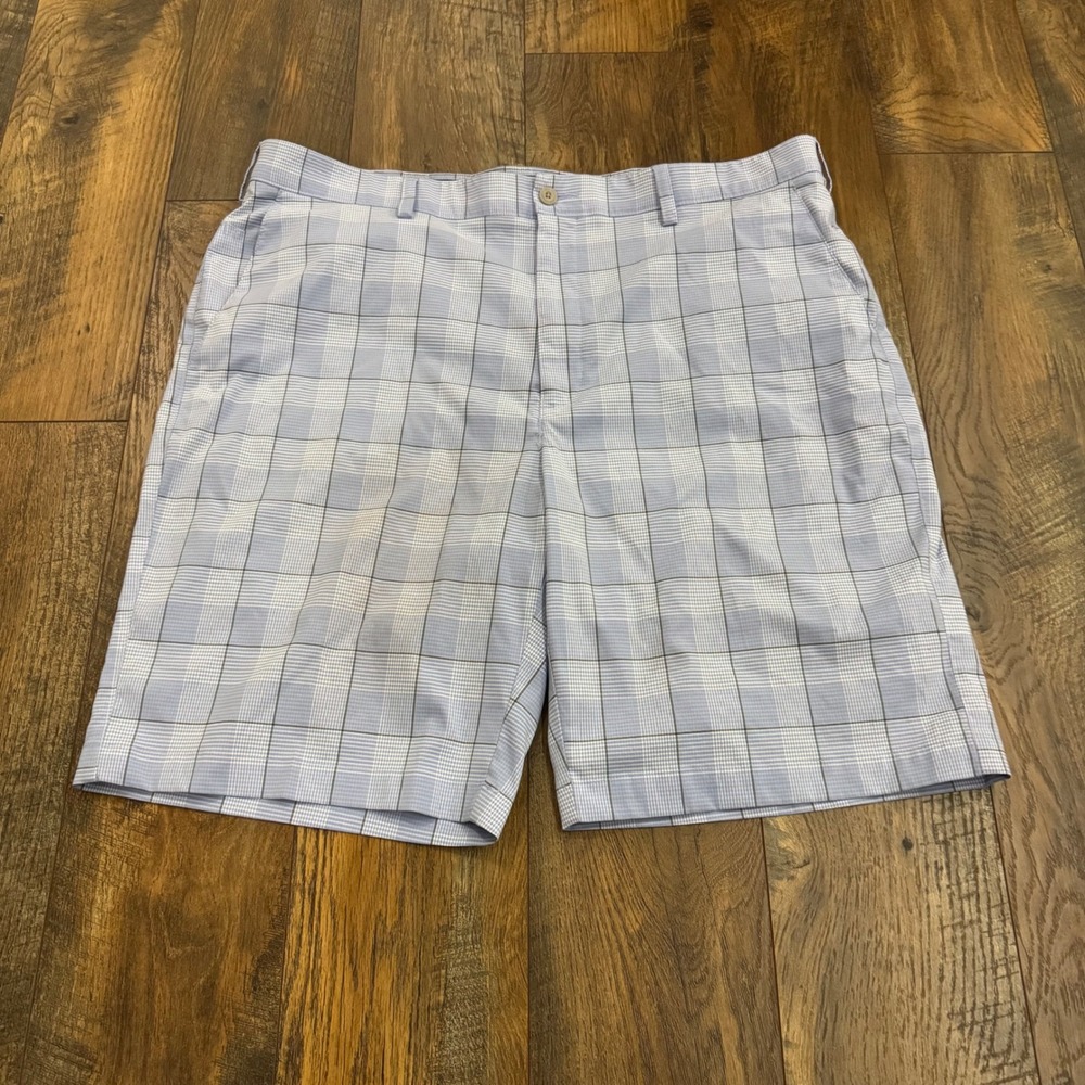PGA Tour Mens Blue Plaid Golf Shorts Size 40 Flat Front Performance Stretch